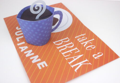 Blue Coffee Cup Pop Up Birthday Card Personalised