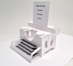 Pop Up Typewriter Card In White Personalised, Celebration, Anniversary, Wedding