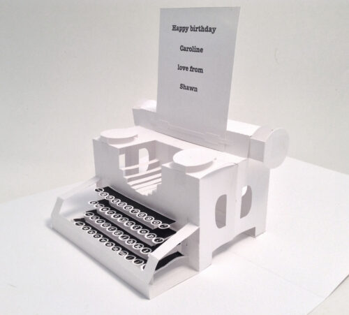 Pop Up Typewriter Card In White Personalised, Celebration, Anniversary, Wedding