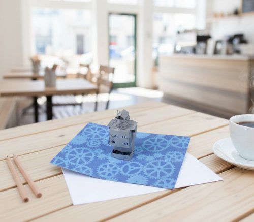 Robot Pop Up Card Personalised Silver and Blue - Image 2