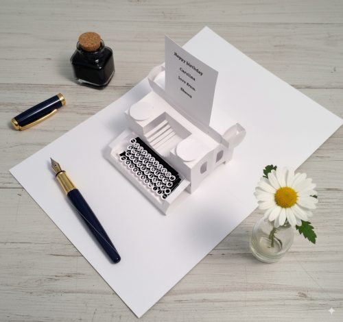 Pop Up Typewriter Card In White Personalised, Celebration, Anniversary, Wedding