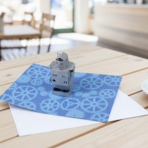Robot Pop Up Card Personalised Silver and Blue