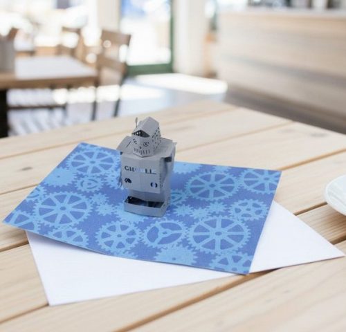 Robot Pop Up Card Personalised Silver and Blue