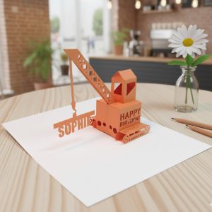 Orange Crane Pop Up Birthday Card Personalised