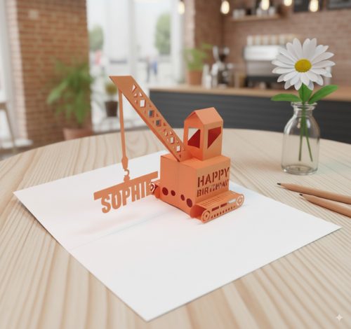 Orange Crane Pop Up Birthday Card Personalised