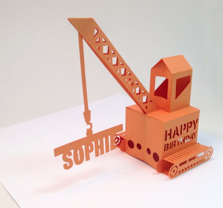 Orange Crane Pop Up Birthday Card Personalised