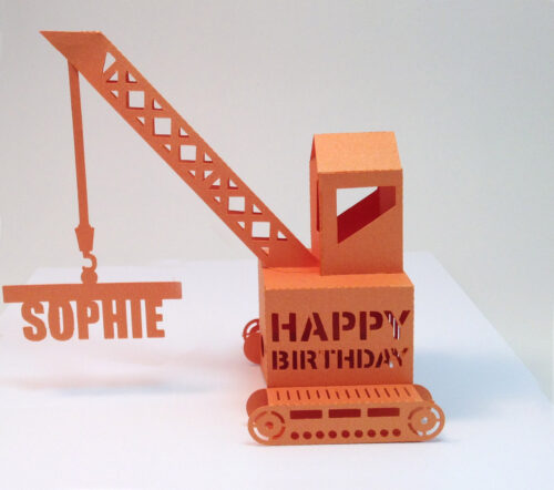 Orange Crane Pop Up Birthday Card Personalised