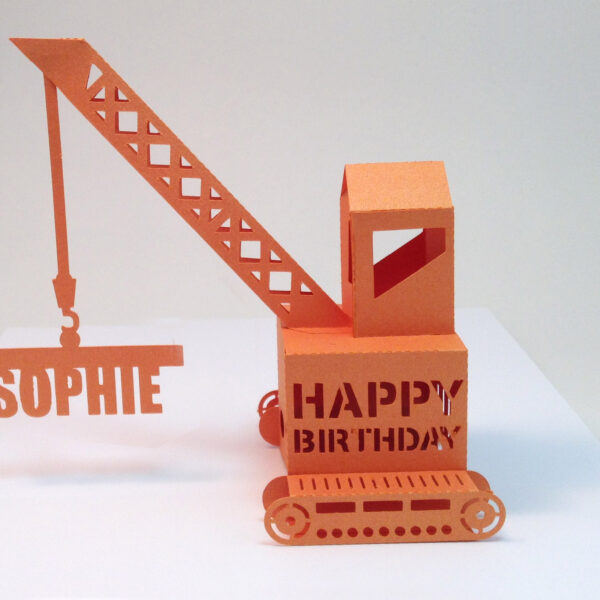 Orange Crane Pop Up Birthday Card Personalised