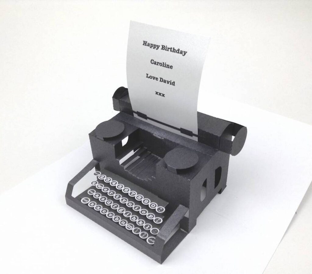 Pop Up Typewriter Card In Black Paper Personalised