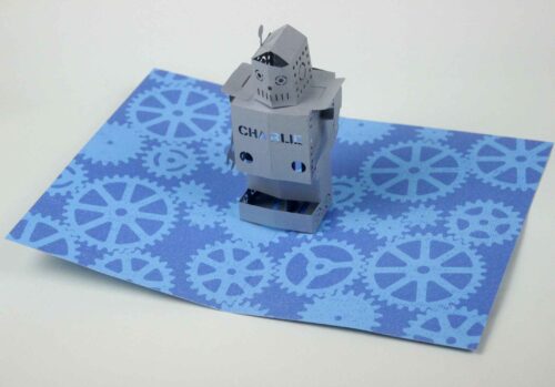 Robot Pop Up Card Personalised Silver and Blue