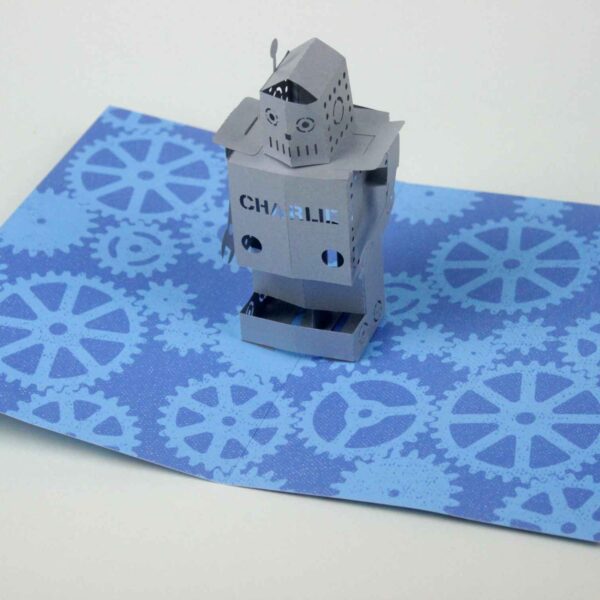 Robot Pop Up Card Personalised Silver and Blue