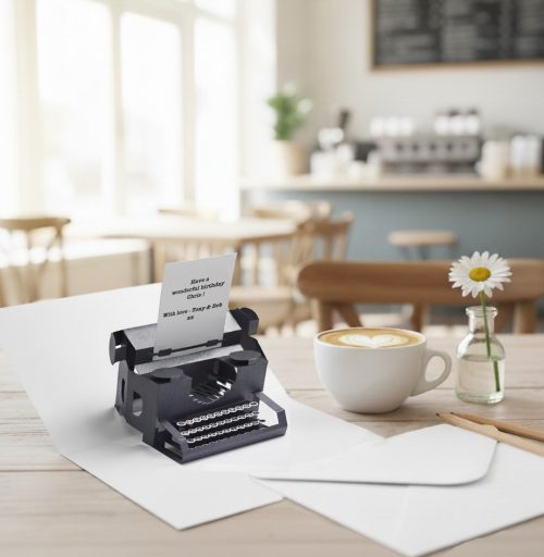 Pop Up Typewriter Card In Black Paper Personalised