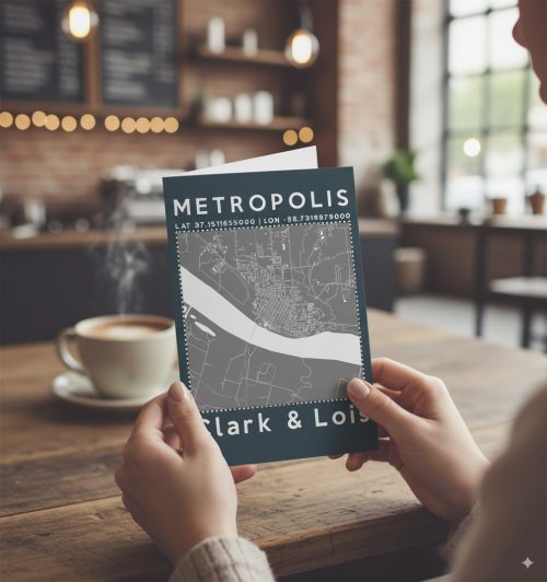 Personalised Map Greeting Card A5 where we met valentine date save the date wedding our first date where we live