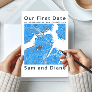 Personalised Map Greeting Card A5 where we met valentine date save the date wedding our first date where we live