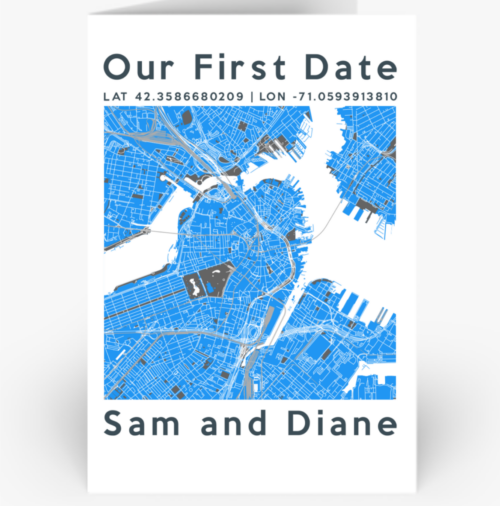 Personalised Map Greeting Card A5 where we met valentine date save the date wedding our first date where we live